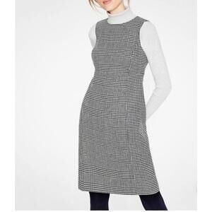 NEW Boden British Tweed Wool Sheath Dress US12R UK16R Blue Houndstooth Preppy